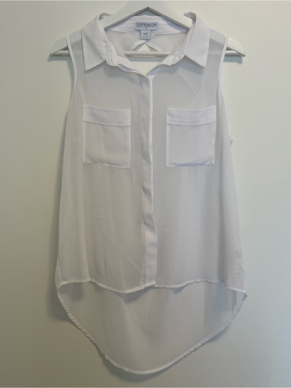 Cotton On Sleeveless Sheer Button-Front Blouse in Cream